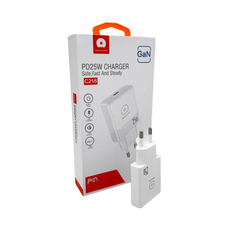 Мережевий зарядний пристрій WUW-C216 25W Gan ChargerUSB C white