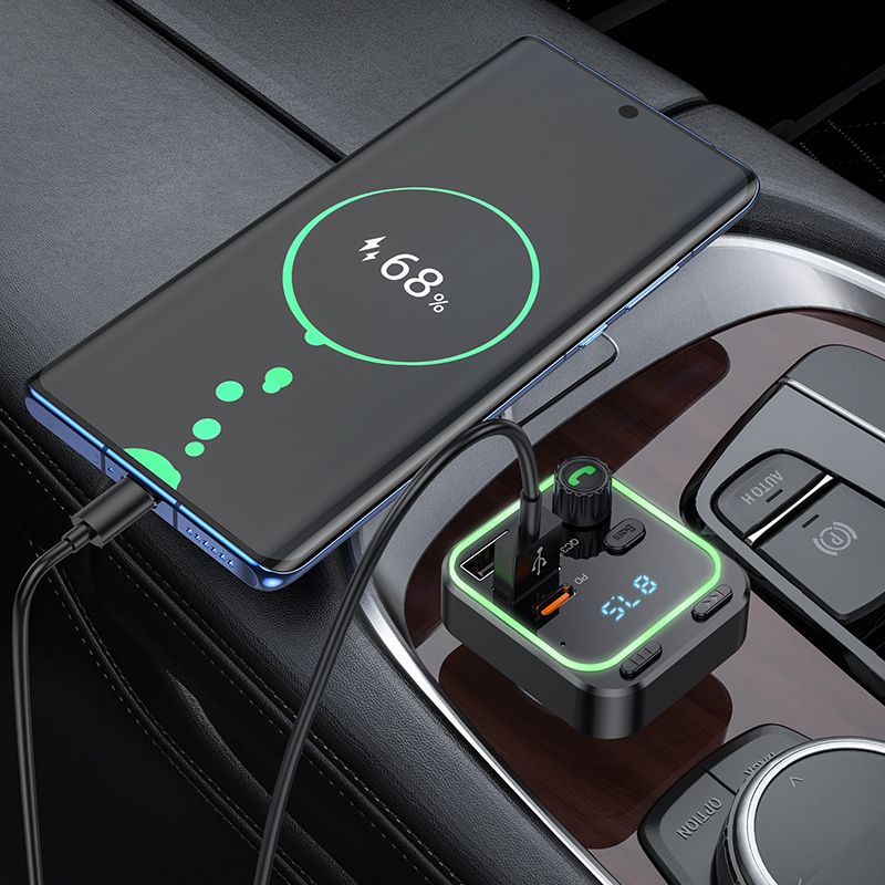 АЗП з FM-модулятором BOROFONE BC53 Highway PD20W+QC3.0 car BT FM transmitter 18W Black
