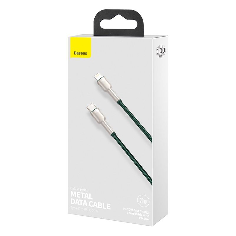 Кабель Baseus Cafule Series Metal Data Cable Type-C to iP PD 20W 1m Green