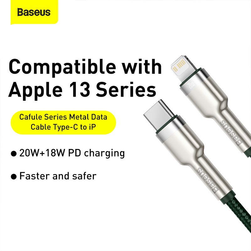 Кабель Baseus Cafule Series Metal Data Cable Type-C to iP PD 20W 1m Green