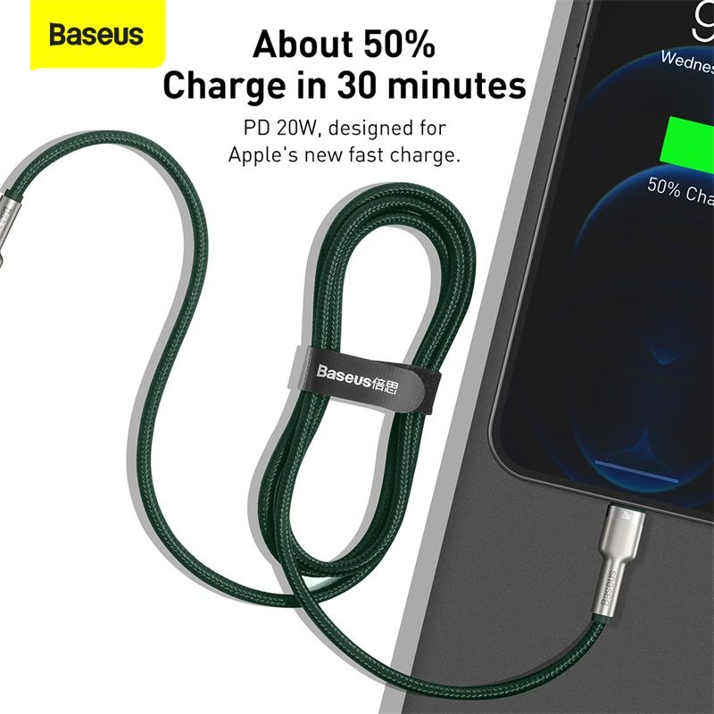 Кабель Baseus Cafule Series Metal Data Cable Type-C to iP PD 20W 1m Green