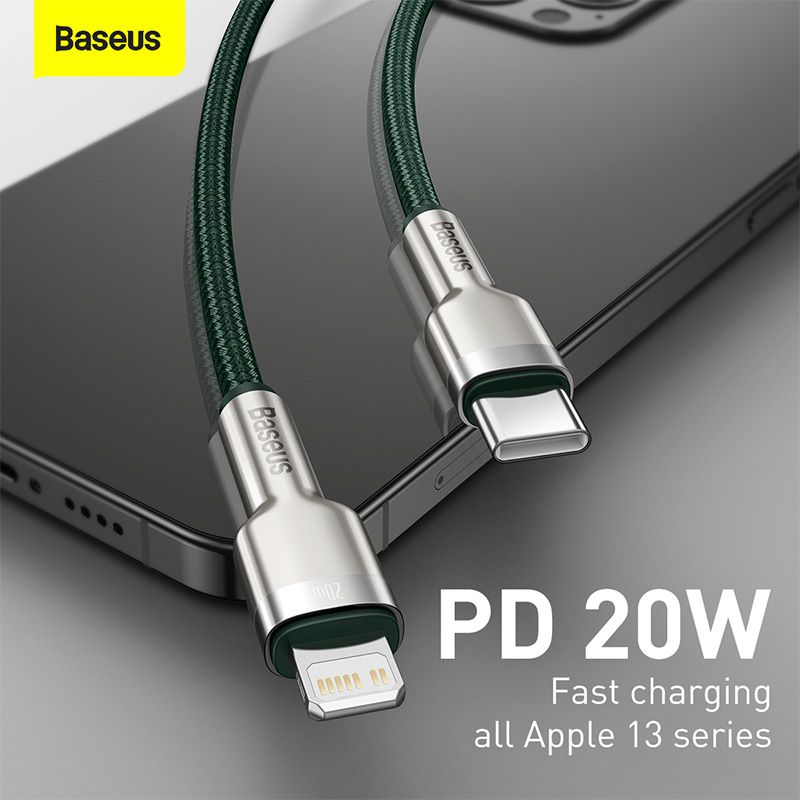 Кабель Baseus Cafule Series Metal Data Cable Type-C to iP PD 20W 1m Green