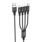 Кабель HOCO X76 4-in-1 Super charging cable (iP+iP+Type-C+Micro) Black