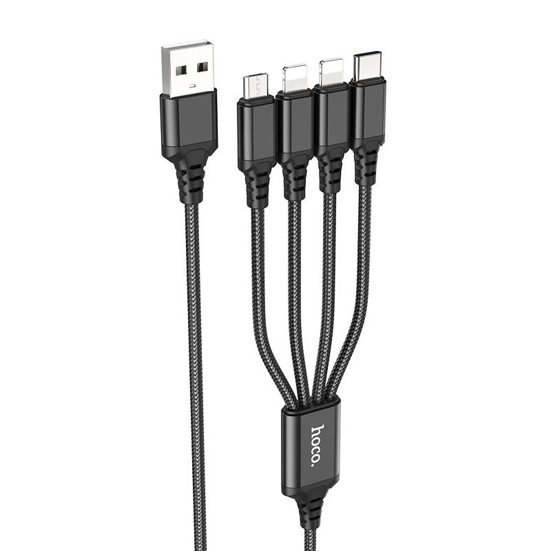 Кабель HOCO X76 4-in-1 Super charging cable (iP+iP+Type-C+Micro) Black