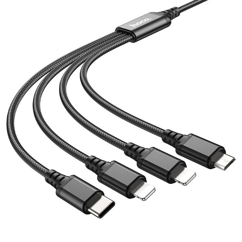 Кабель HOCO X76 4-in-1 Super charging cable (iP+iP+Type-C+Micro) Black