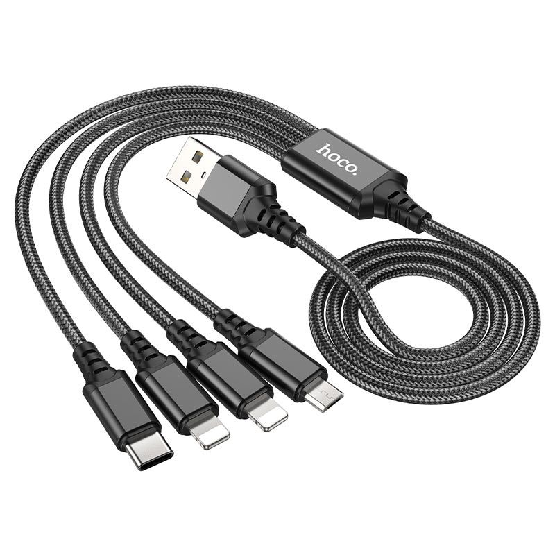 Кабель HOCO X76 4-in-1 Super charging cable (iP+iP+Type-C+Micro) Black