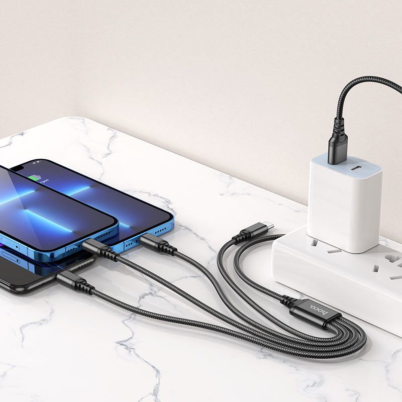 Кабель HOCO X76 4-in-1 Super charging cable (iP+iP+Type-C+Micro) Black
