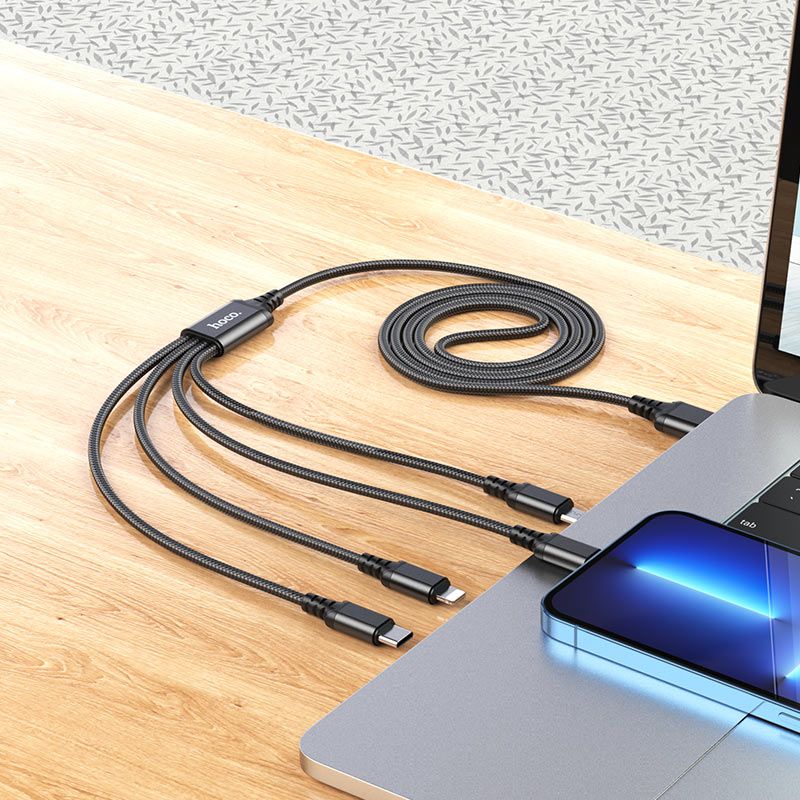 Кабель HOCO X76 4-in-1 Super charging cable (iP+iP+Type-C+Micro) Black