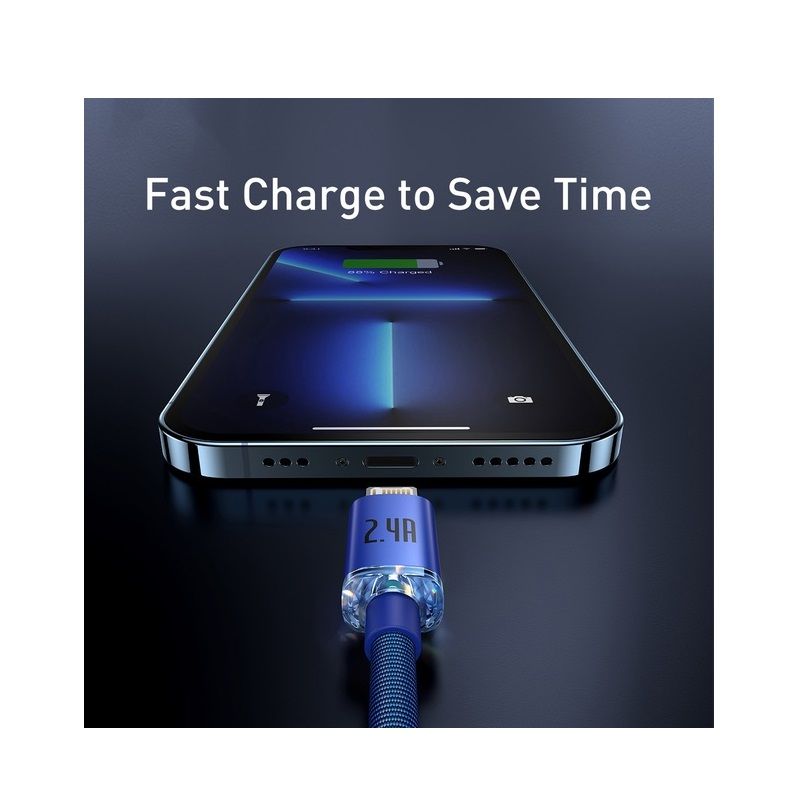 Кабель Baseus Crystal Shine Series Fast Charging Data Cable USB to iP 2.4A 1.2m Blue