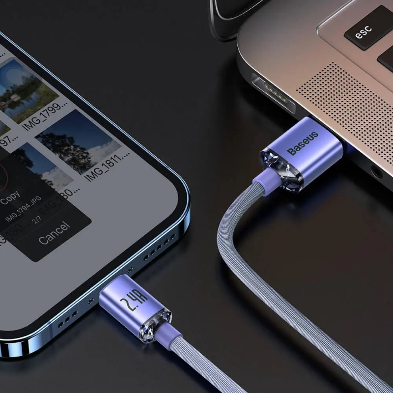Кабель Baseus Crystal Shine Series Fast Charging Data Cable USB to iP 2.4A 1.2m Purple