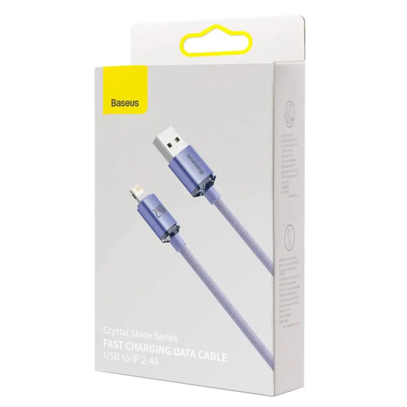 Кабель Baseus Crystal Shine Series Fast Charging Data Cable USB to iP 2.4A 1.2m Purple