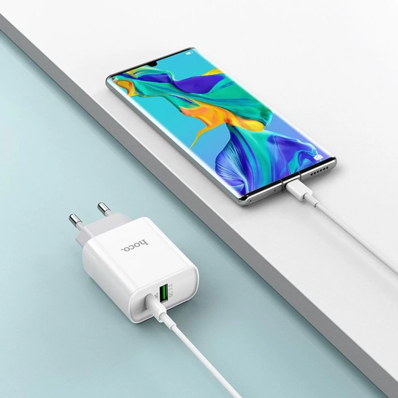 Мережевий зарядний пристрій HOCO C80A Rapido PD20W+QC3.0 charger(EU) White