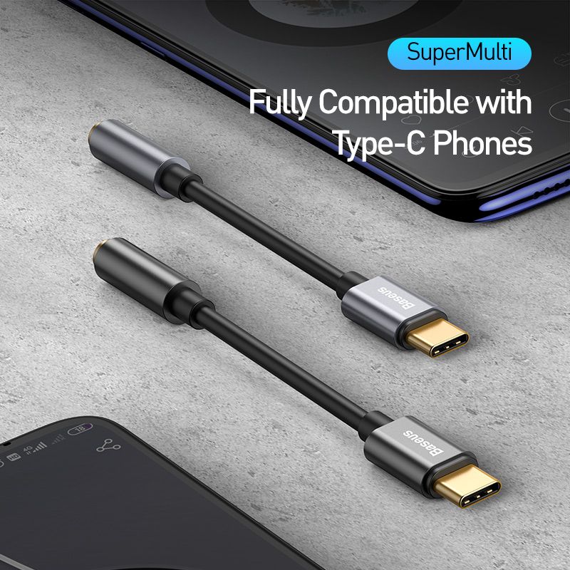 Кабель-перехiдник Baseus Type-C Male to 3.5mm Female Adapter L54 Deep Grey