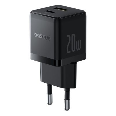 Мережевий зарядний пристрій Baseus Palm Fast Charger C+U 20W EU Cluster Black (with Baseus Mini White Cable USB-C to USB-C 60W (20V/3A) 1m Cluster Bla