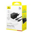 Мережевий зарядний пристрій Baseus Palm Fast Charger C+U 20W EU Cluster Black (with Baseus Mini White Cable USB-C to USB-C 60W (20V/3A) 1m Cluster Bla