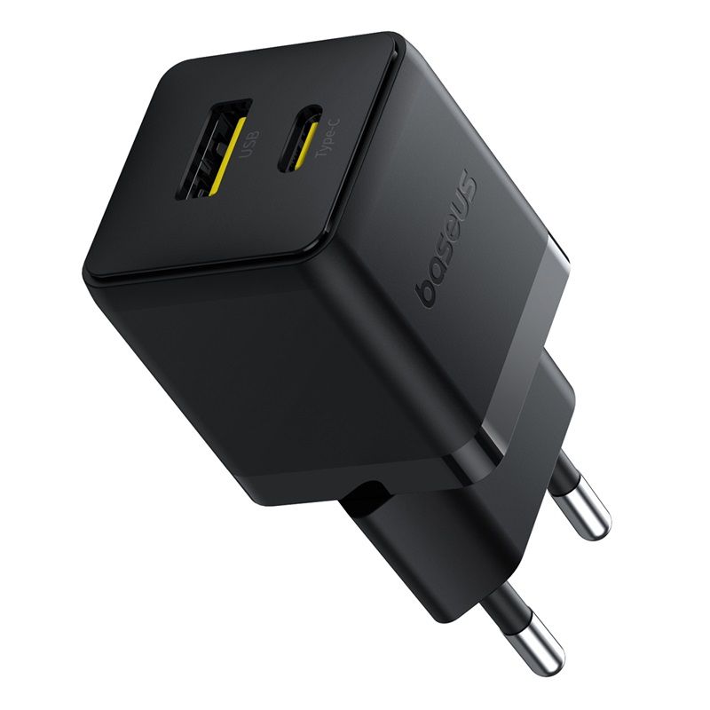 Мережевий зарядний пристрій Baseus Palm Fast Charger C+U 20W EU Cluster Black (with Baseus Mini White Cable USB-C to USB-C 60W (20V/3A) 1m Cluster Bla