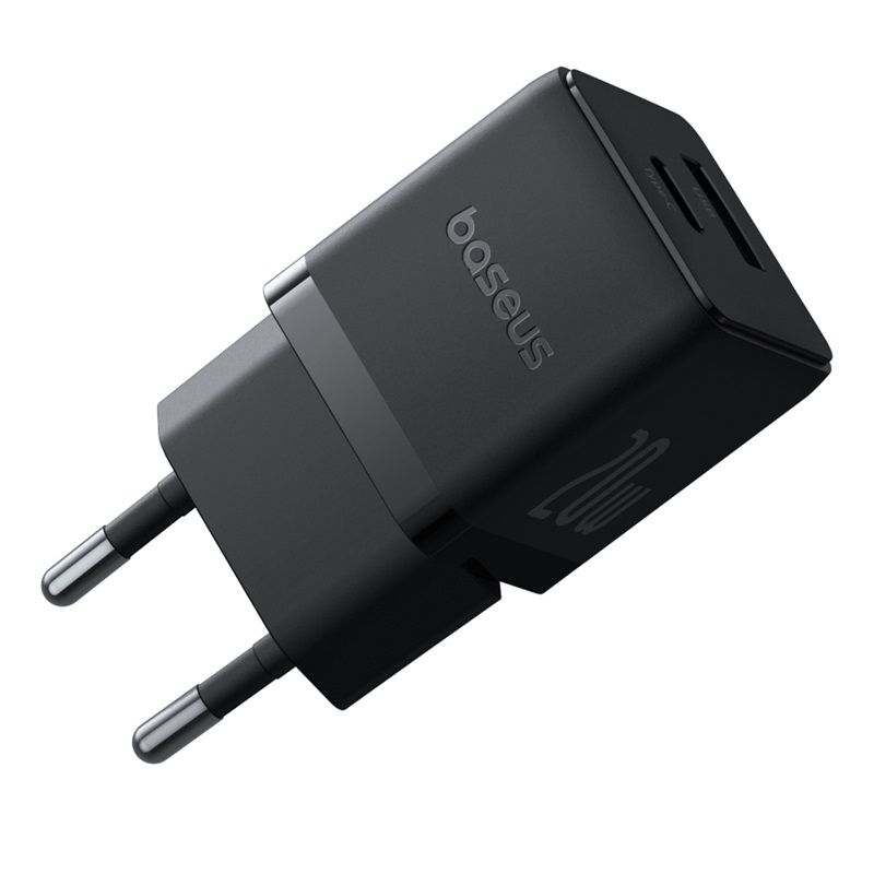 Мережевий зарядний пристрій Baseus Palm Fast Charger C+U 20W EU Cluster Black (with Baseus Mini White Cable USB-C to USB-C 60W (20V/3A) 1m Cluster Bla