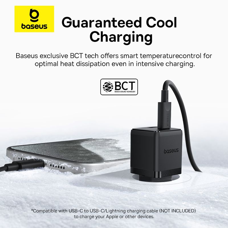 Мережевий зарядний пристрій Baseus Palm Fast Charger C+U 20W EU Cluster Black (with Baseus Mini White Cable USB-C to USB-C 60W (20V/3A) 1m Cluster Bla