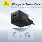 Мережевий зарядний пристрій Baseus Palm Fast Charger C+U 20W EU Cluster Black (with Baseus Mini White Cable USB-C to USB-C 60W (20V/3A) 1m Cluster Bla