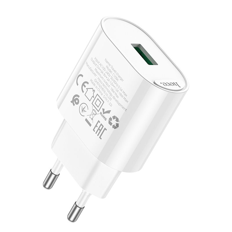 Мережевий зарядний пристрій HOCO C109A Fighter single port QC3.0 charger 18W White