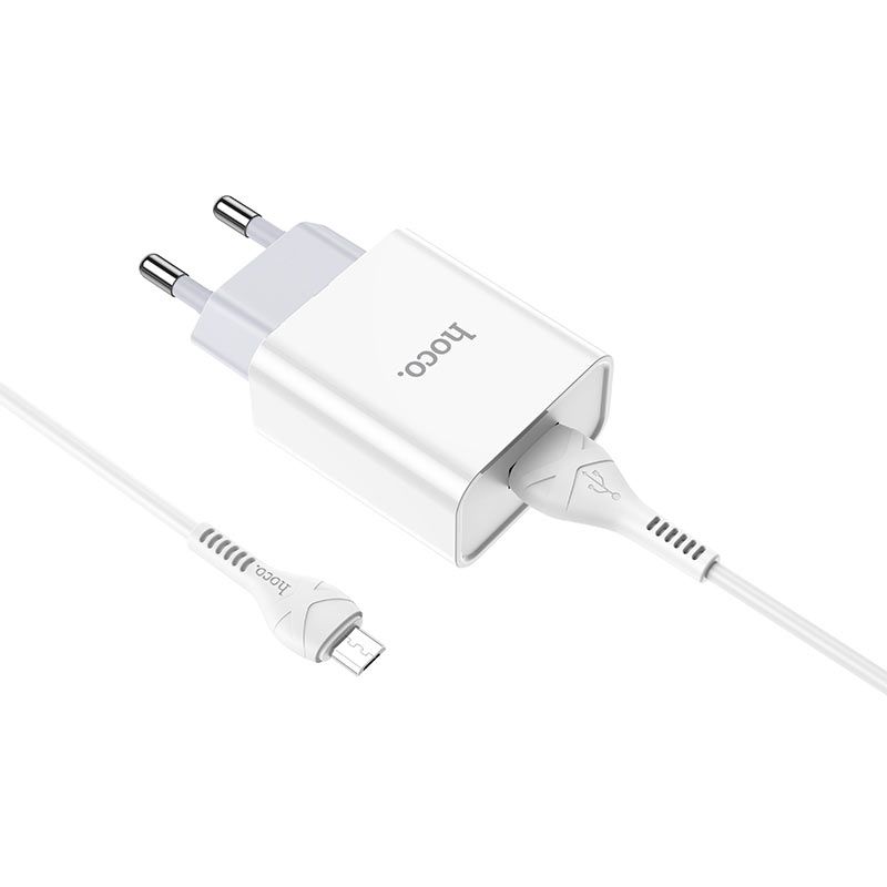 Мережевий зарядний пристрій з кабелем HOCO C81A Asombroso single port charger set(Micro) 10.5W White