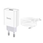 Мережевий зарядний пристрій з кабелем HOCO C81A Asombroso single port charger set(Micro) 10.5W White