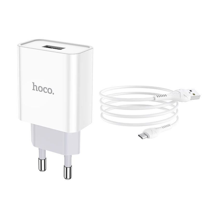 Мережевий зарядний пристрій з кабелем HOCO C81A Asombroso single port charger set(Micro) 10.5W White