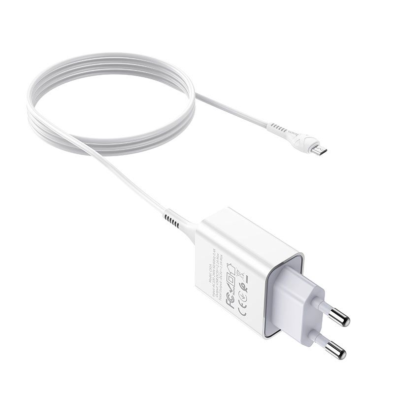 Мережевий зарядний пристрій з кабелем HOCO C81A Asombroso single port charger set(Micro) 10.5W White