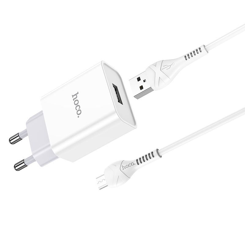 Мережевий зарядний пристрій з кабелем HOCO C81A Asombroso single port charger set(Micro) 10.5W White