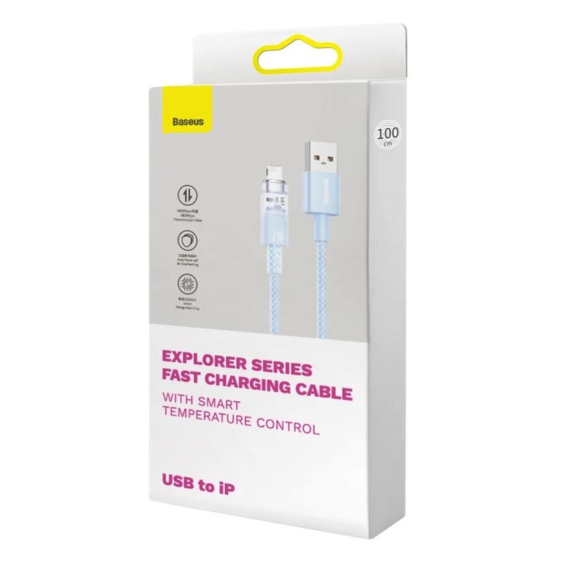 Кабель Baseus Explorer Series Fast Charging Cable with Smart Temperature Control USB to iP 2.4A 1m Blue