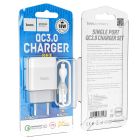 Мережевий зарядний пристрій з кабелем HOCO C72Q Glorious single port QC3.0 charger set(Micro) 18W White