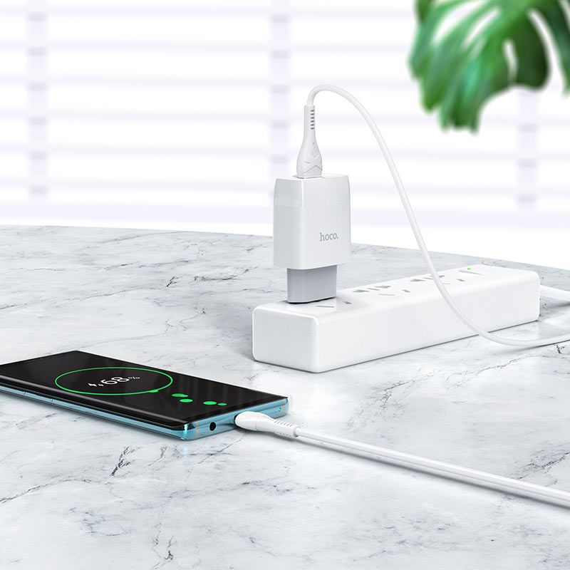 Мережевий зарядний пристрій з кабелем HOCO C72Q Glorious single port QC3.0 charger set(Type-C) 18W White