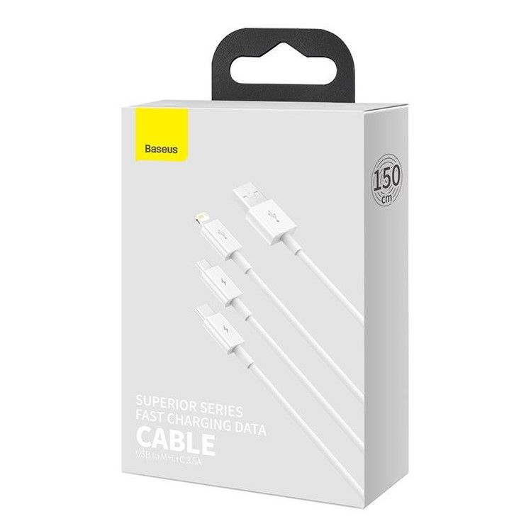 Кабель Baseus Superior Series USB to M+L+C 3.5A 1.5m White