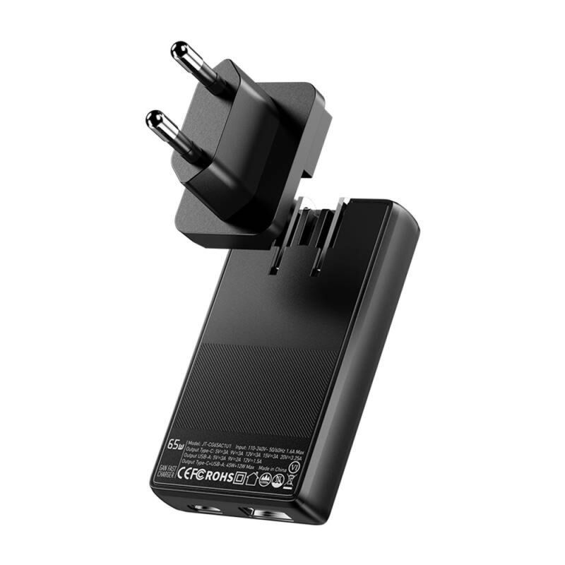 Мережевий зарядний пристрій ESSAGER Ultra Thin Gan 65W 1C1A BLACK