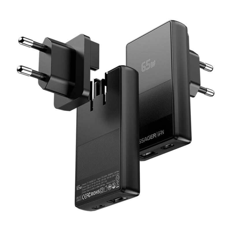 Мережевий зарядний пристрій ESSAGER Ultra Thin Gan 65W 1C1A BLACK