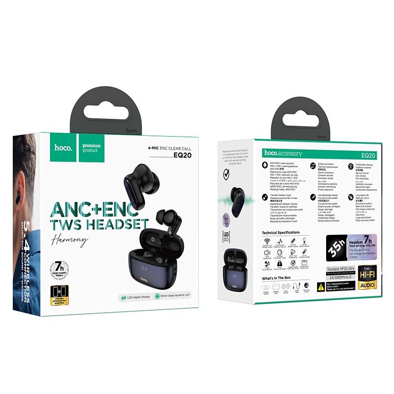 Бездротові навушники HOCO EQ20 Rhyme true wireless ANC+ENC noise reduction BT headset Black
