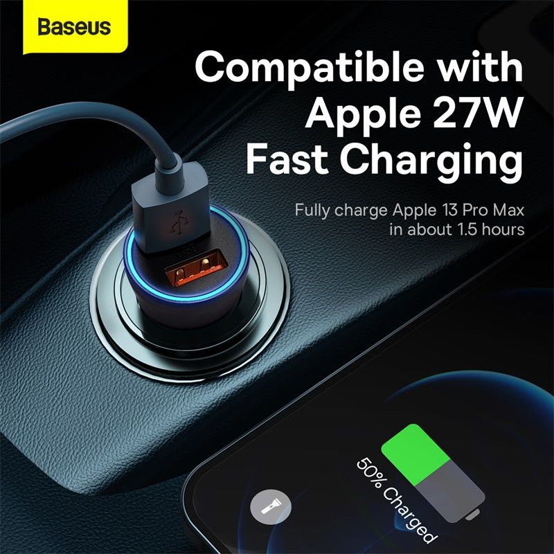Автомобільний зарядний пристрій Baseus Golden Contactor Max Dual Fast Charger Car Charger U+U 60W Dark Gray