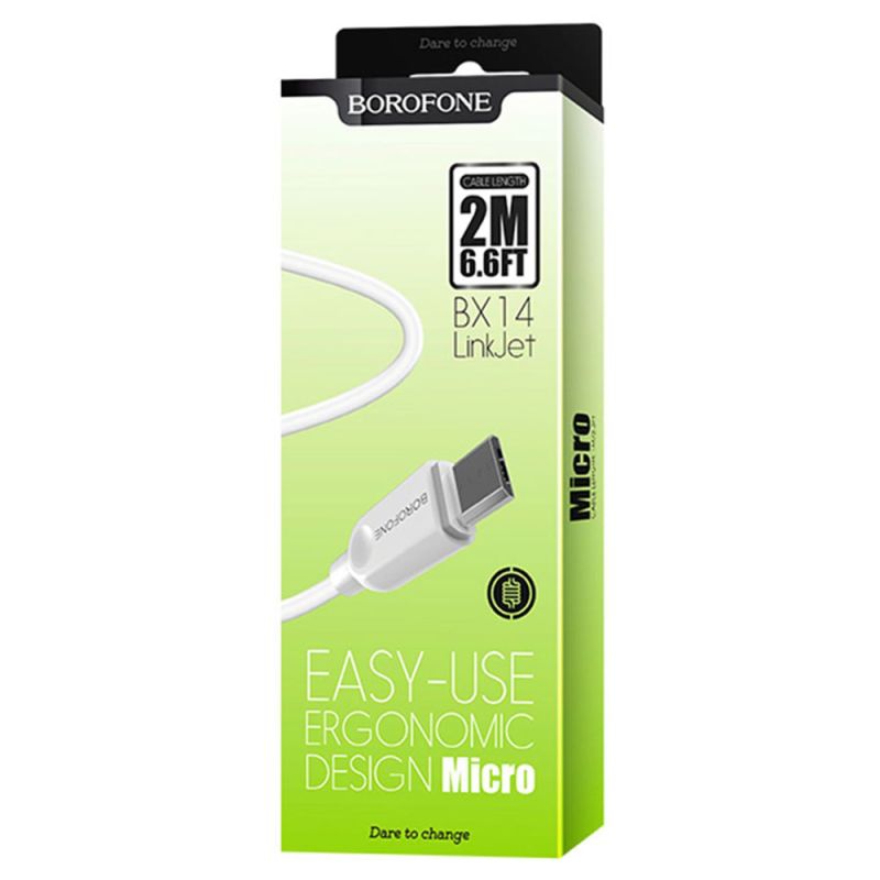 Кабель BOROFONE BX14 USB to Micro 2.4A, 2m, PVC, TPE connectors, White