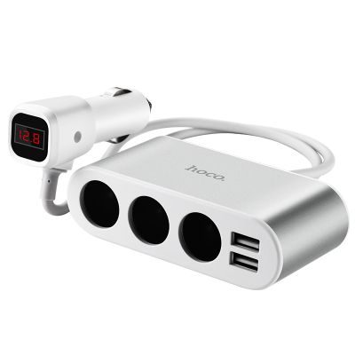 Автомобільний зарядний пристрій HOCO Z13 LCD one-pull-three car charger Silver