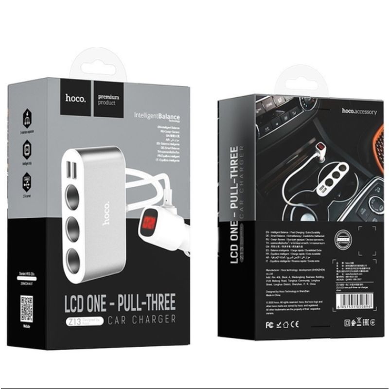 Автомобільний зарядний пристрій HOCO Z13 LCD one-pull-three car charger Silver
