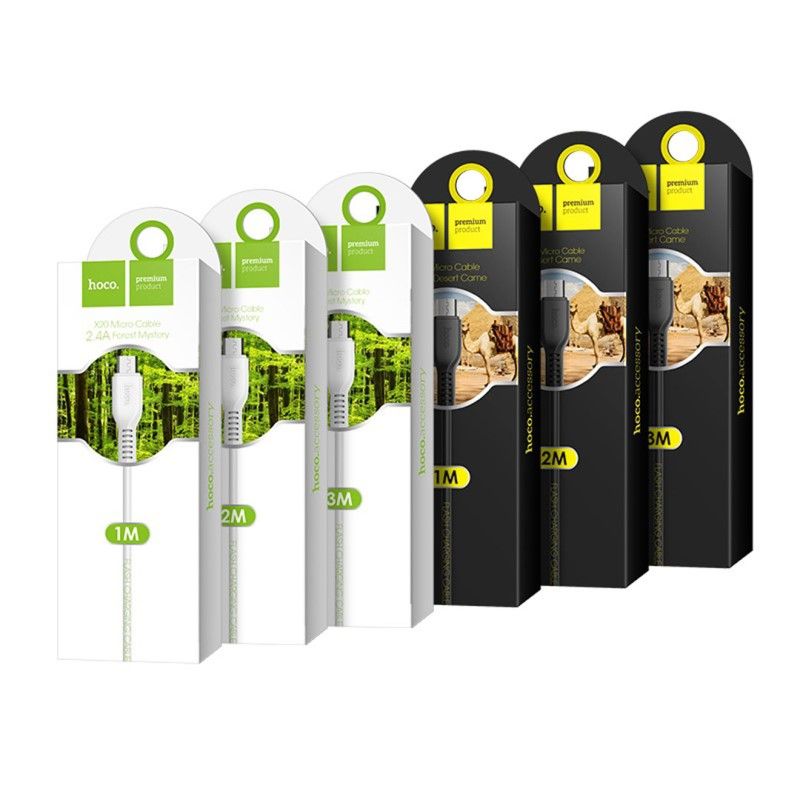Кабель HOCO X20 USB to Micro 2.4A, 1m, PVC, TPE connectors, Black