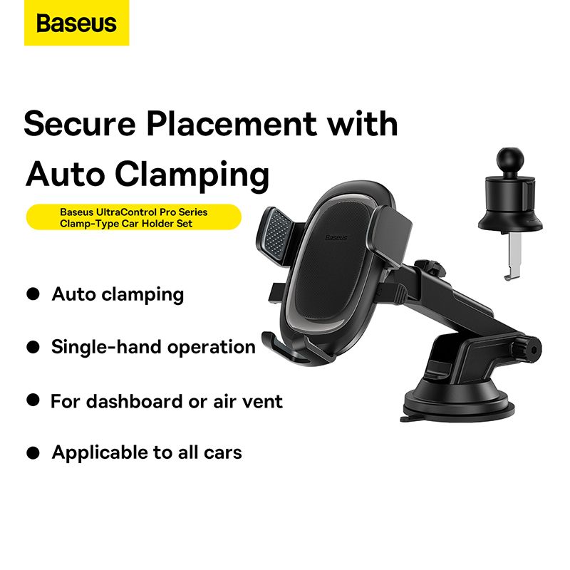 Автотримач для телефона Baseus UltraControl Pro Series Clamp-Type Car Holder Set Cluster Black