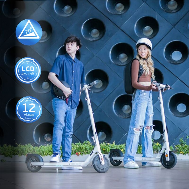 Електросамокат OKAI ES10-NEON Lite White 9", 300(600)W, 7.8Ah, 30km, 25km\h, 20%, NFC, App, 15kg