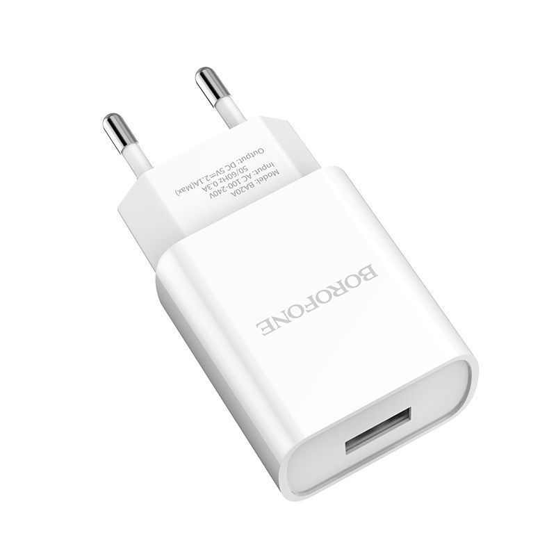 Мережевий зарядний пристрій з кабелем BOROFONE BA20A Sharp single port charger set(Type-C) 10.5W White