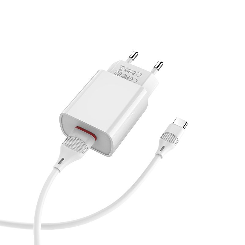Мережевий зарядний пристрій з кабелем BOROFONE BA20A Sharp single port charger set(Type-C) 10.5W White