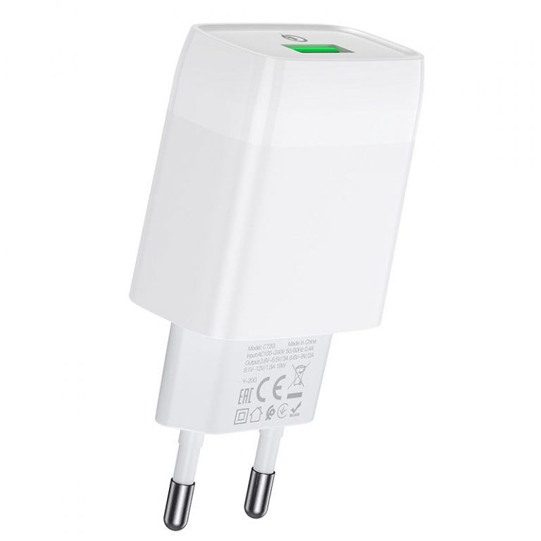 Мережевий зарядний пристрій HOCO C72Q Glorious single port QC3.0 charger 18W White
