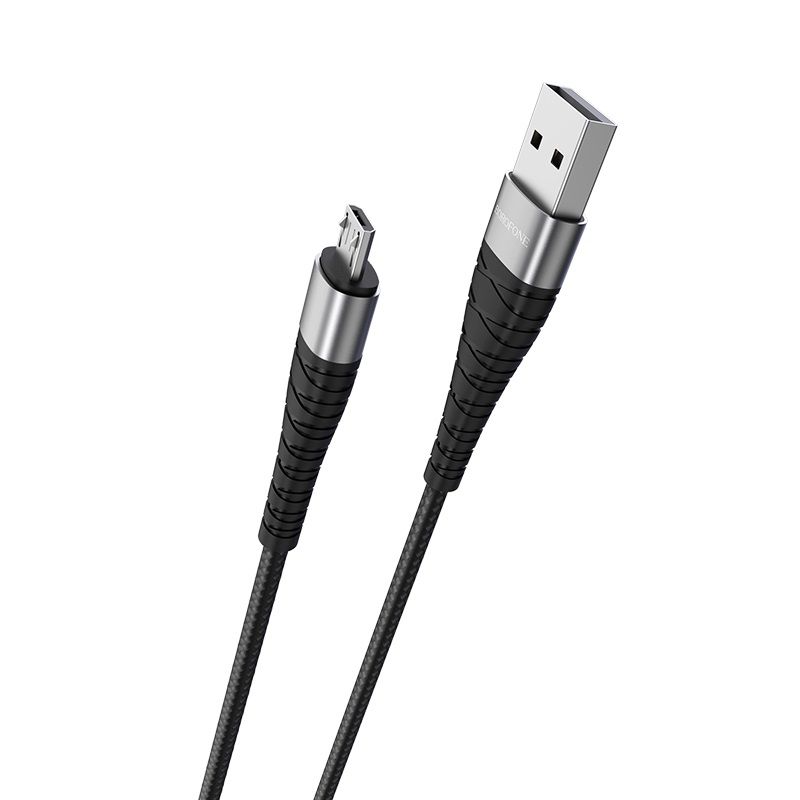 Кабель BOROFONE BX32 USB to Micro 2.4A, 1m, nylon, aluminum+TPE connectors, Black