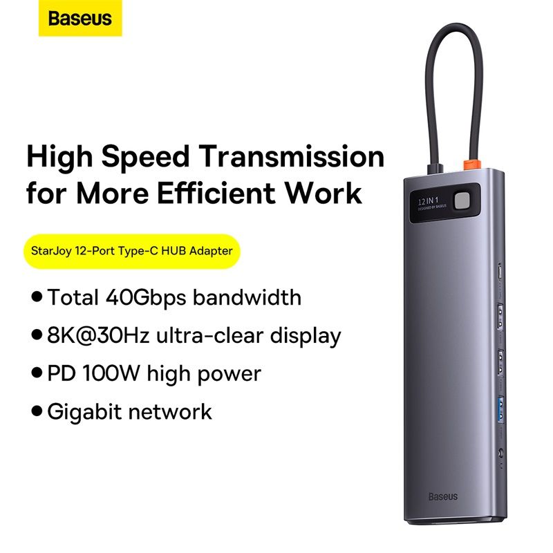 USB-хаб Baseus Metal Gleam Series 12-in-1 Multifunctional Type-C HUB Docking Station Gray