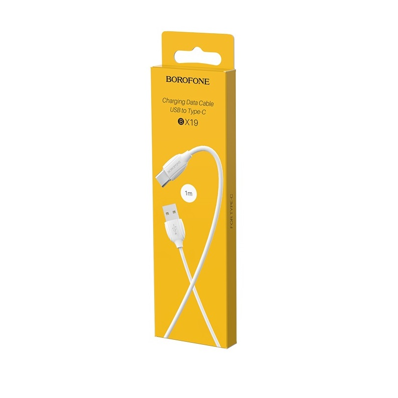 Кабель BOROFONE BX19 USB to Type-C 3A, 1m, PVC, TPE connectors, White