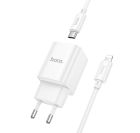Мережевий зарядний пристрій з кабелем HOCO C148A Charm single port PD30W charger set (C to iP) (EU) White